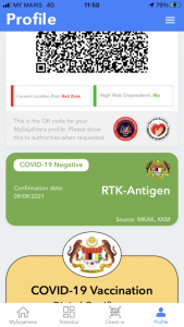 Contoh Result RTK di MySejahtera App
